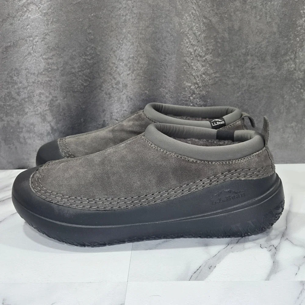 LL Bean Wicked Good Max Slippers Mens 13 Gray Suede Shearling Lined Cozy Casual